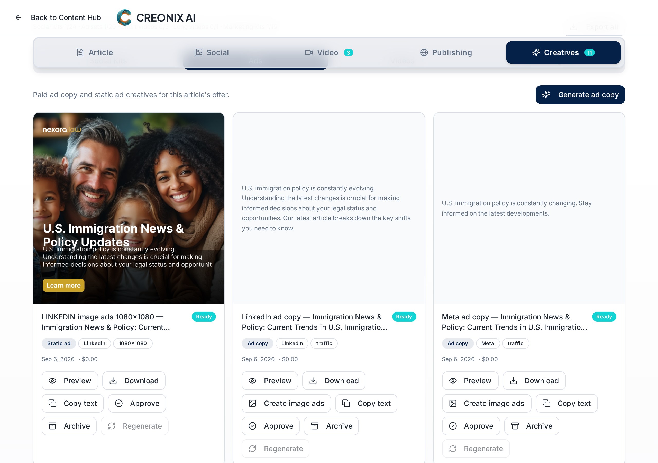 Rendered static image ads in platform sizes on workspace branding